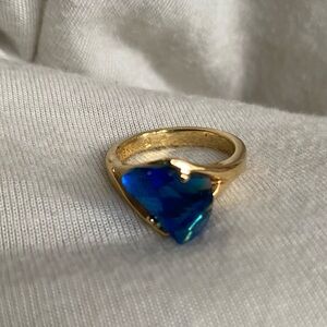18K Yellow Gold GE Ring Blue Stone Sz 5 Marked 18K GE